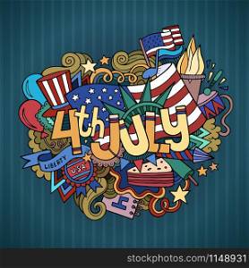 4th July Independence Day hand lettering and doodles elements background. Vector illustration. 4th July Independence Day