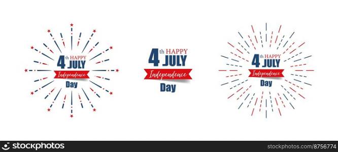 4th July Independence Day. Happy Independence Day of United States of America calligraphy background. Set of banner Independence Day with firework. Vector. 4th July Independence Day. Happy Independence Day of United States of America calligraphy background. Set of banner Independence Day with firework. Vector illustration