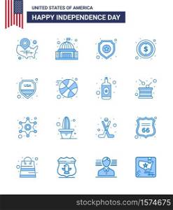 4th July USA Happy Independence Day Icon Symbols Group of 16 Modern Blues of sign; money; landmark; usa; star Editable USA Day Vector Design Elements