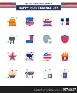 4th July USA Happy Independence Day Icon Symbols Group of 16 Modern Flats of cook; barbecue; drum; star; shield Editable USA Day Vector Design Elements