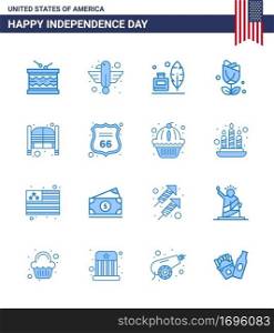 4th July USA Happy Independence Day Icon Symbols Group of 16 Modern Blues of plent  imerican  eagle  flower  ink bottle Editable USA Day Vector Design Elements