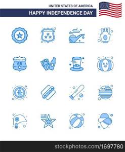 4th July USA Happy Independence Day Icon Symbols Group of 16 Modern Blues of usa; american; pipe; food; french fries Editable USA Day Vector Design Elements