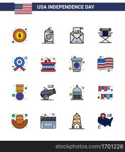 4th July USA Happy Independence Day Icon Symbols Group of 16 Modern Flat Filled Lines of television  movies  email  director  mail Editable USA Day Vector Design Elements