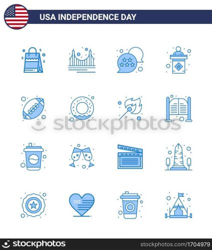 4th July USA Happy Independence Day Icon Symbols Group of 16 Modern Blues of ball; stage; tourism; election; chat bubble Editable USA Day Vector Design Elements