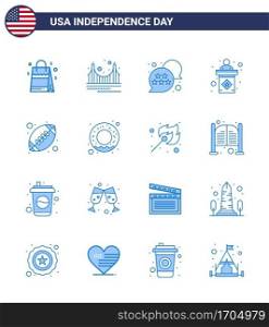 4th July USA Happy Independence Day Icon Symbols Group of 16 Modern Blues of ball; stage; tourism; election; chat bubble Editable USA Day Vector Design Elements