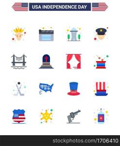 4th July USA Happy Independence Day Icon Symbols Group of 16 Modern Flats of death  city  needle  building  police Editable USA Day Vector Design Elements