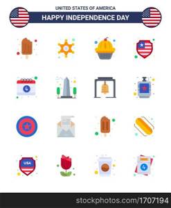 4th July USA Happy Independence Day Icon Symbols Group of 16 Modern Flats of date  american  american  shield  american Editable USA Day Vector Design Elements
