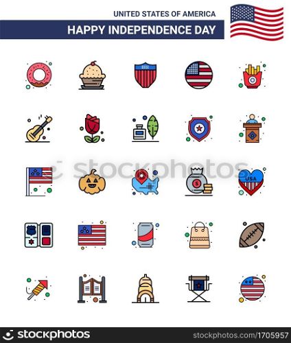 4th July USA Happy Independence Day Icon Symbols Group of 25 Modern Flat Filled Lines of food  usa  american  thanksgiving  american Editable USA Day Vector Design Elements