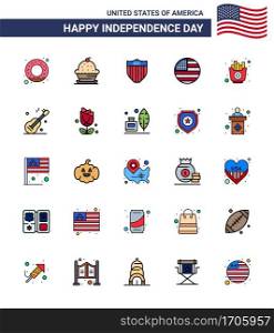 4th July USA Happy Independence Day Icon Symbols Group of 25 Modern Flat Filled Lines of food; usa; american; thanksgiving; american Editable USA Day Vector Design Elements