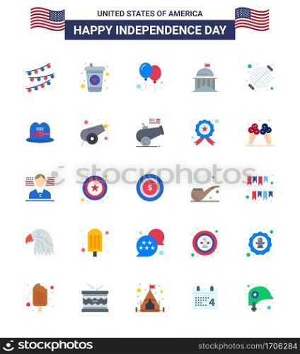4th July USA Happy Independence Day Icon Symbols Group of 25 Modern Flats of bbq  food  day  irish  green Editable USA Day Vector Design Elements