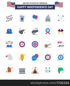 4th July USA Happy Independence Day Icon Symbols Group of 25 Modern Flats of bbq; food; day; irish; green Editable USA Day Vector Design Elements