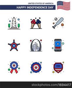 4th July USA Happy Independence Day Icon Symbols Group of 9 Modern Flat Filled Lines of building  usa  american  star  men Editable USA Day Vector Design Elements