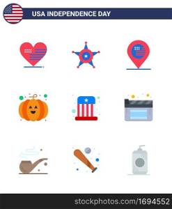 4th July USA Happy Independence Day Icon Symbols Group of 9 Modern Flats of kids  circus  american  festival  food Editable USA Day Vector Design Elements