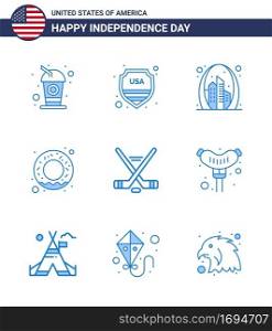 4th July USA Happy Independence Day Icon Symbols Group of 9 Modern Blues of ice sport  nutrition  arch  food  usa Editable USA Day Vector Design Elements