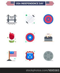 4th July USA Happy Independence Day Icon Symbols Group of 9 Modern Flats of men  usa  party  imerican  medal Editable USA Day Vector Design Elements