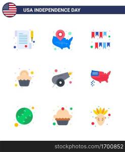 4th July USA Happy Independence Day Icon Symbols Group of 9 Modern Flats of army  sweet  american day  party  party Editable USA Day Vector Design Elements