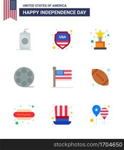 4th July USA Happy Independence Day Icon Symbols Group of 9 Modern Flats of united  flag  achievement  american  play Editable USA Day Vector Design Elements