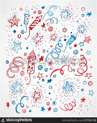 4th of July. American Independence Day. Hand-drawn pattern EPS10. American Independence Day. Hand-drawn pattern