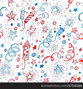 4th of July. American Independence Day. Hand-drawn seamless pattern EPS10. American Independence Day. Hand-drawn pattern