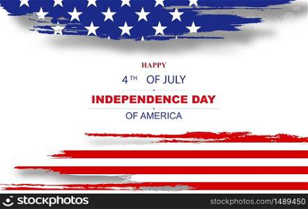 4th of July greeting card with paper art and cut style background in United States national flag paint colors. Happy Independence Day. vector template and banner. American Patriotic National Holiday