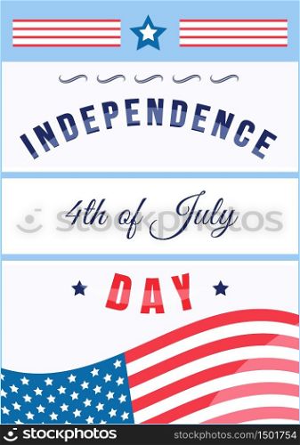 4th of July holiday poster flat vector template. American Independence Day. US freedom and liberty. Brochure, booklet one page concept design. National USA celebration flyer, leaflet. 4th of July holiday poster flat vector template
