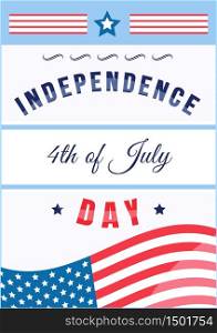 4th of July holiday poster flat vector template. American Independence Day. US freedom and liberty. Brochure, booklet one page concept design. National USA celebration flyer, leaflet. 4th of July holiday poster flat vector template