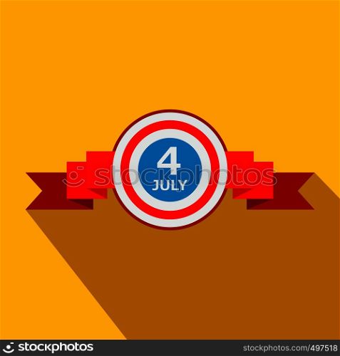 4th of July Independence Day badge with a ribbon flat icon on a yellow background. 4th of July Independence Day badge with a ribbon