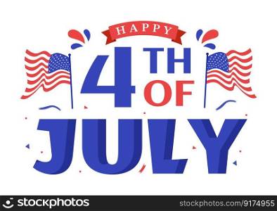 4th of July Independence Day USA Vector Illustration with American Flag and Balloons Background in Flat Cartoon Hand Drawn Landing Page Templates