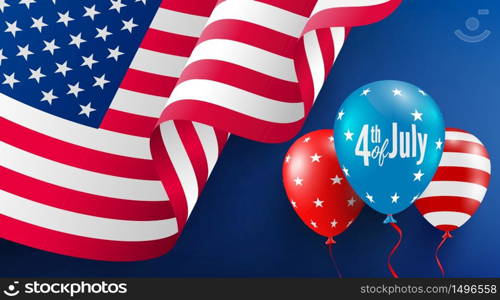 4th of July poster template.USA independence day celebration with American balloons flag.USA 4th of July promotion advertising banner template for Brochures,Poster or Banner.Vector illustration EPS 10