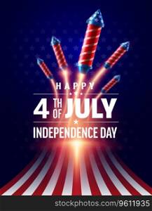 4th of July poster template. USA independence day celebration with Firework rockets and light explosive effect.Fourth of July promotion advertising banner template for Brochures,Poster or Banner.