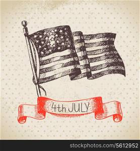 4th of July vintage background. Independence Day of America hand drawn sketch design