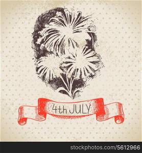 4th of July vintage background. Independence Day of America hand drawn sketch design
