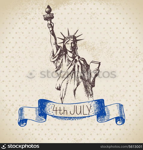 4th of July vintage background. Independence Day of America hand drawn sketch design