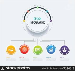 5 abstract circle infographic number business options template. Vector illustration background. Can be used for workflow layout, diagram, data, step options, banner, web design.