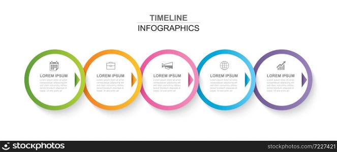 5 circle infographic with abstract timeline template. Presentation step business modern background.