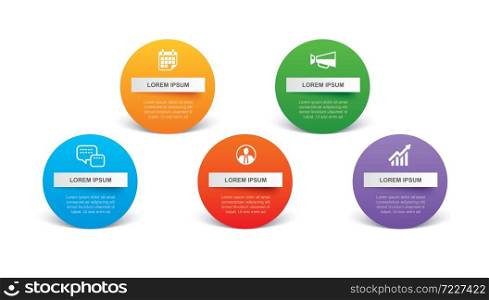 5 circle infographic with abstract timeline template. Presentation step business modern background.