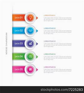 5 circle step infographic with abstract timeline template. Presentation step business modern background.