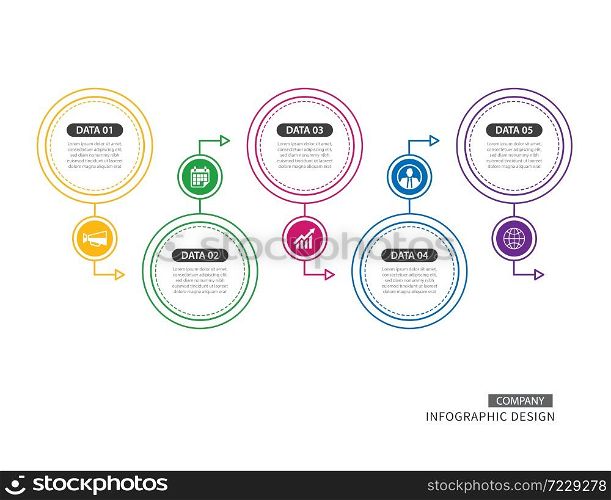 5 circle thin line infographic for business timeline presentation concept.