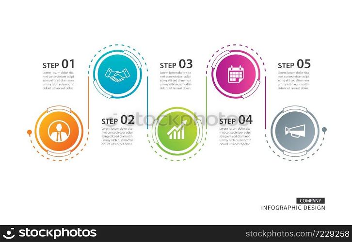 5 circle timeline infographic template business concept background. Vector can be used for workflow layout, diagram, number step up options, annual report