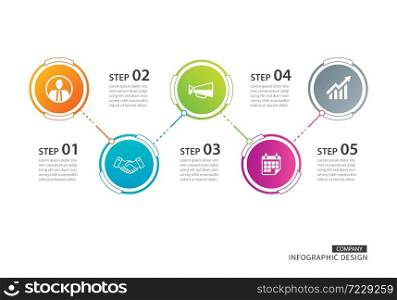 5 circle timeline infographic template business concept background. Vector can be used for workflow layout, diagram, number step up options, annual report