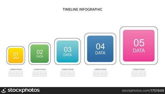 5 data infographics square step growth success template design. Illustration abstract background. Can be used for workflow layout, business step, banner, web design.