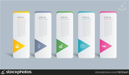 5 data infographics tab index template design. Vector illustration abstract background. Can be used for workflow layout, business step, banner, web design.