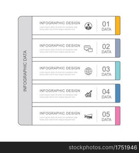 5 data infographics tab paper thin line index template. Vector illustration abstract background. Can be used for workflow layout, business step, banner, web design.