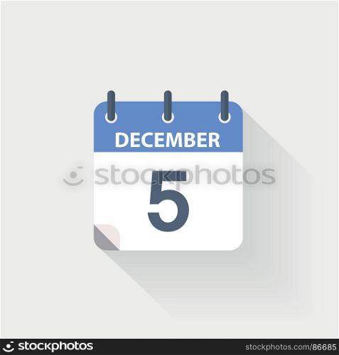 5 december calendar icon. 5 december calendar icon on grey background