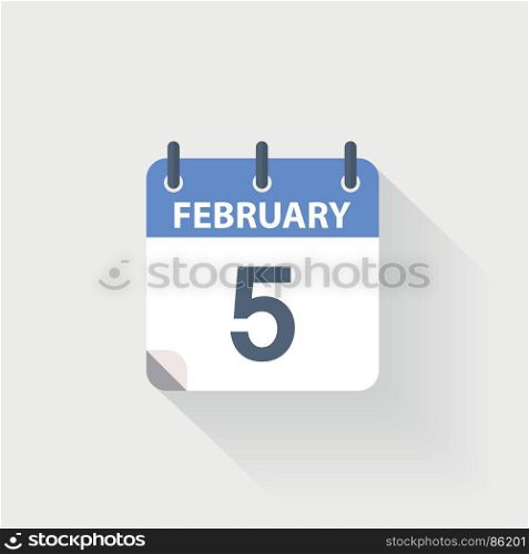 5 february calendar icon. 5 february calendar icon on grey background