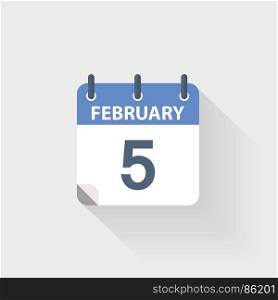 5 february calendar icon. 5 february calendar icon on grey background