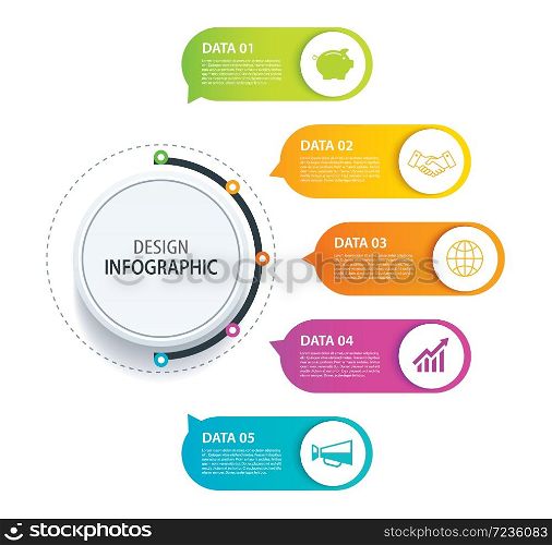5 infographic design vector and marketing icon.Can be used for workflow layout, diagram, data, option, banner, web design. Business concept with steps processes.