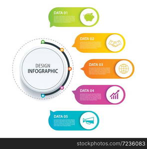 5 infographic design vector and marketing icon.Can be used for workflow layout, diagram, data, option, banner, web design. Business concept with steps processes.