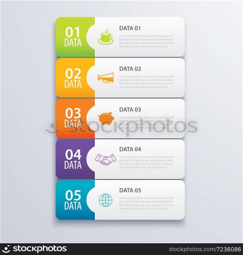 5 infographic tab index banner design vector and marketing template business. Can be used for workflow layout, diagram, annual report, web design. Business concept with steps processes.