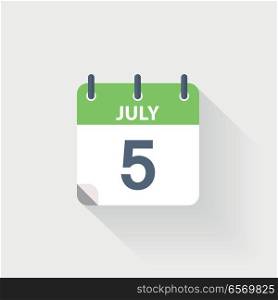5 july calendar icon. 5 july calendar icon on grey background